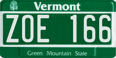 VT license plate ZOE166