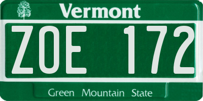 VT license plate ZOE172