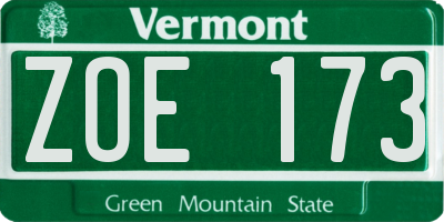 VT license plate ZOE173