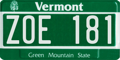 VT license plate ZOE181
