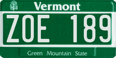 VT license plate ZOE189