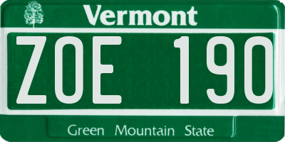 VT license plate ZOE190