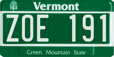 VT license plate ZOE191
