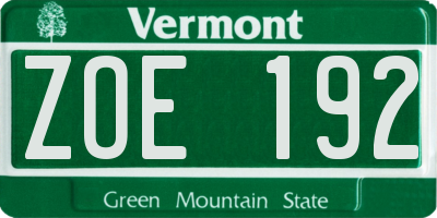 VT license plate ZOE192