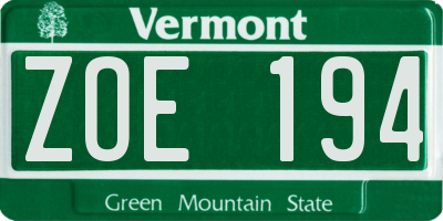 VT license plate ZOE194