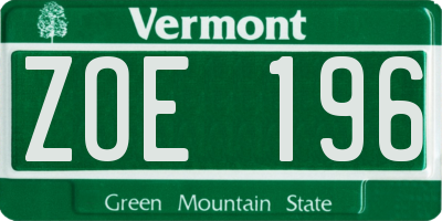 VT license plate ZOE196