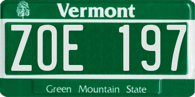 VT license plate ZOE197
