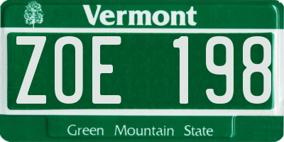 VT license plate ZOE198