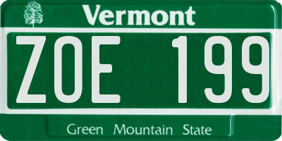VT license plate ZOE199
