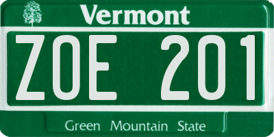 VT license plate ZOE201