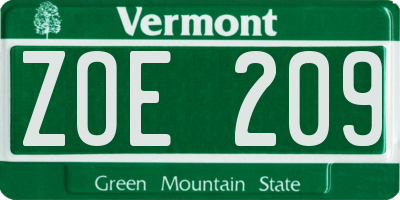 VT license plate ZOE209