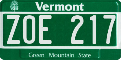 VT license plate ZOE217