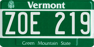VT license plate ZOE219