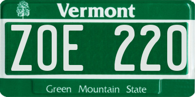 VT license plate ZOE220