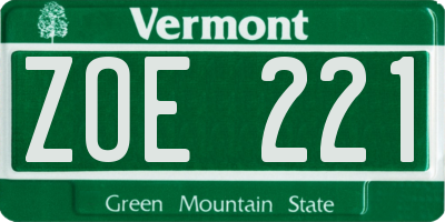 VT license plate ZOE221