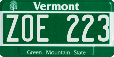 VT license plate ZOE223