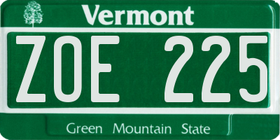 VT license plate ZOE225
