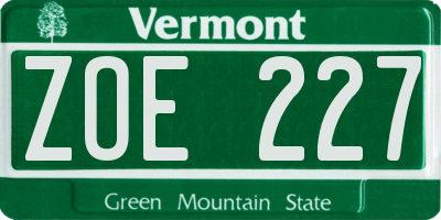 VT license plate ZOE227