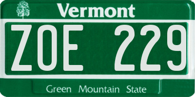 VT license plate ZOE229