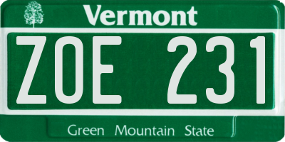 VT license plate ZOE231
