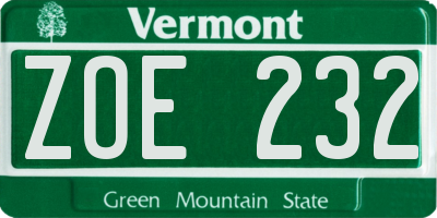VT license plate ZOE232
