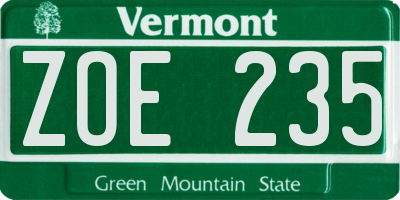 VT license plate ZOE235