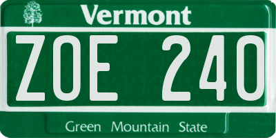 VT license plate ZOE240
