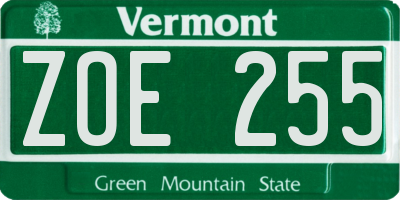 VT license plate ZOE255