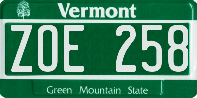 VT license plate ZOE258