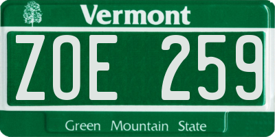 VT license plate ZOE259