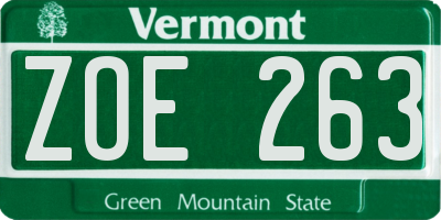 VT license plate ZOE263