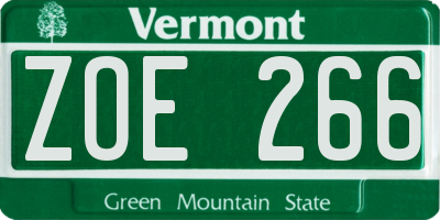 VT license plate ZOE266