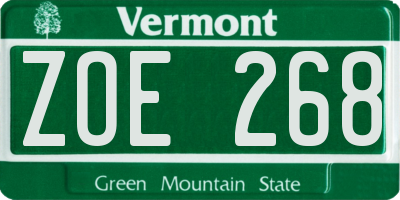 VT license plate ZOE268