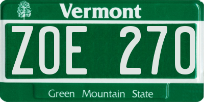 VT license plate ZOE270