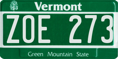 VT license plate ZOE273