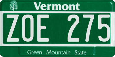 VT license plate ZOE275