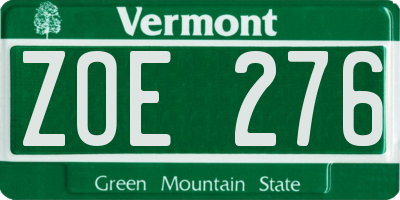 VT license plate ZOE276