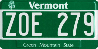 VT license plate ZOE279