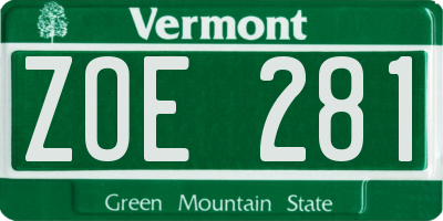 VT license plate ZOE281