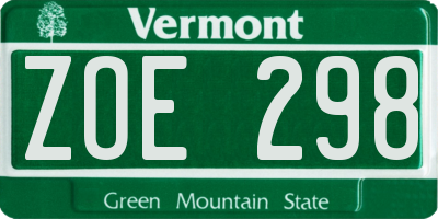 VT license plate ZOE298