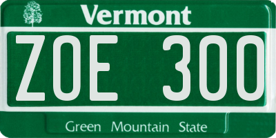 VT license plate ZOE300