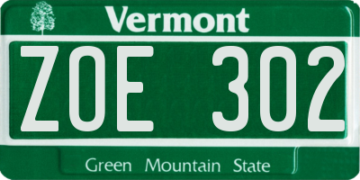VT license plate ZOE302