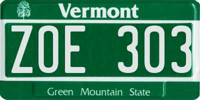 VT license plate ZOE303