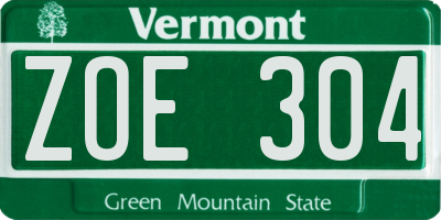 VT license plate ZOE304