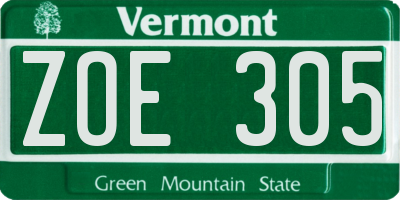 VT license plate ZOE305