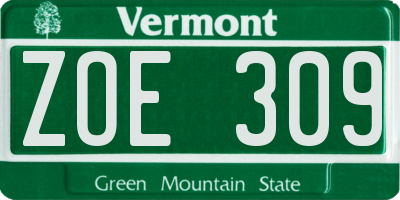 VT license plate ZOE309