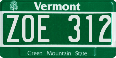 VT license plate ZOE312