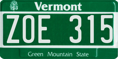 VT license plate ZOE315