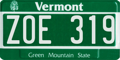 VT license plate ZOE319