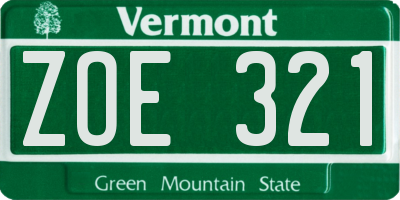 VT license plate ZOE321